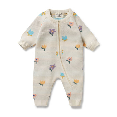Wilson & Frenchy - Flower Pop Organic Knitted Jacquard Growsuit